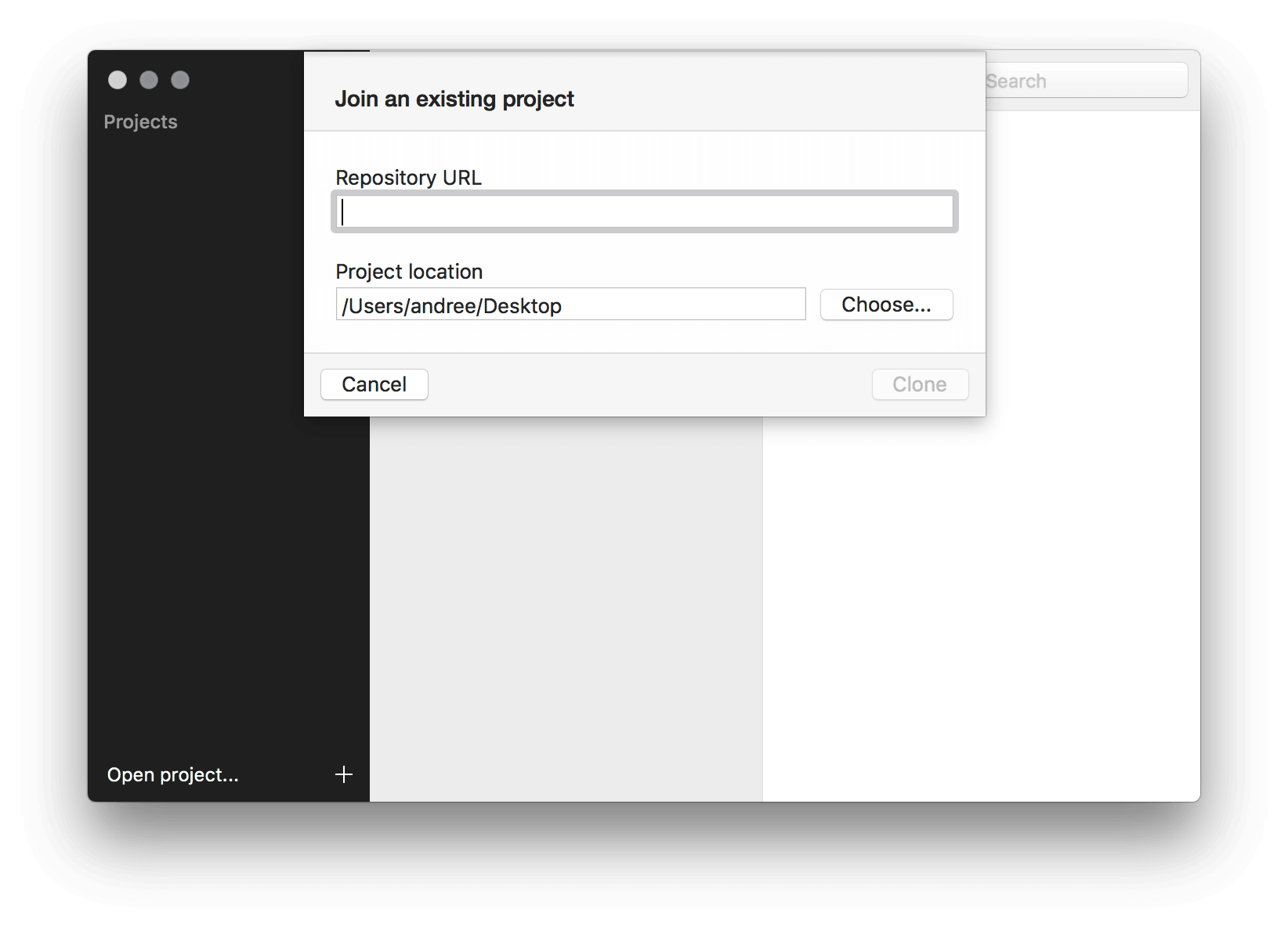 Default path after URL has been copied into the field