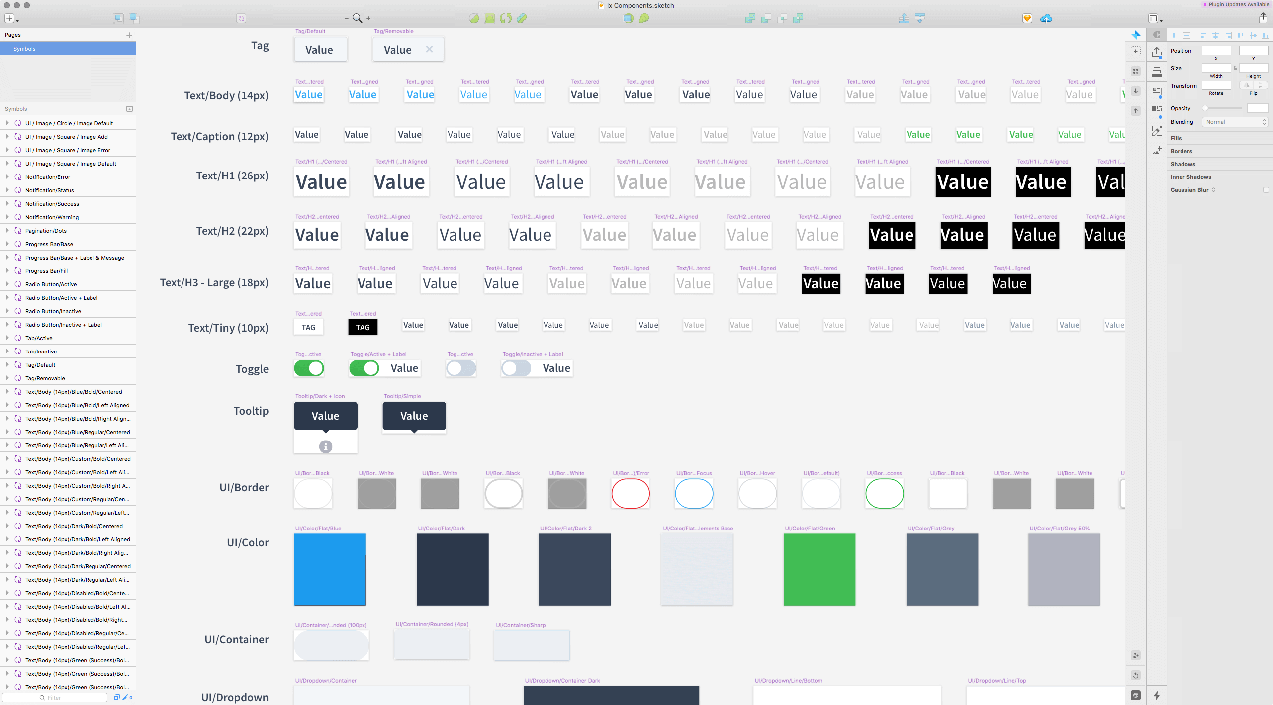 Text symbols are the base for elements of the UI kit