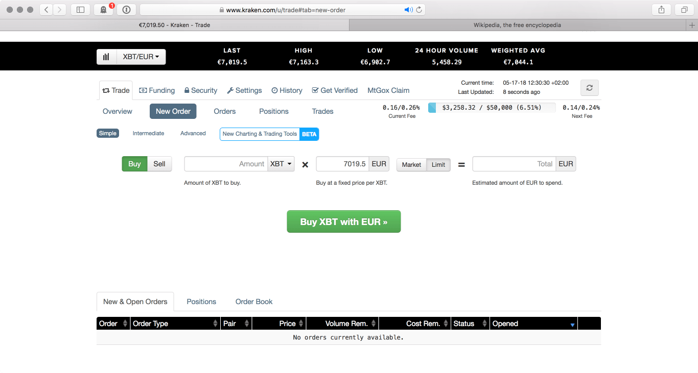 The current UI on kraken.com