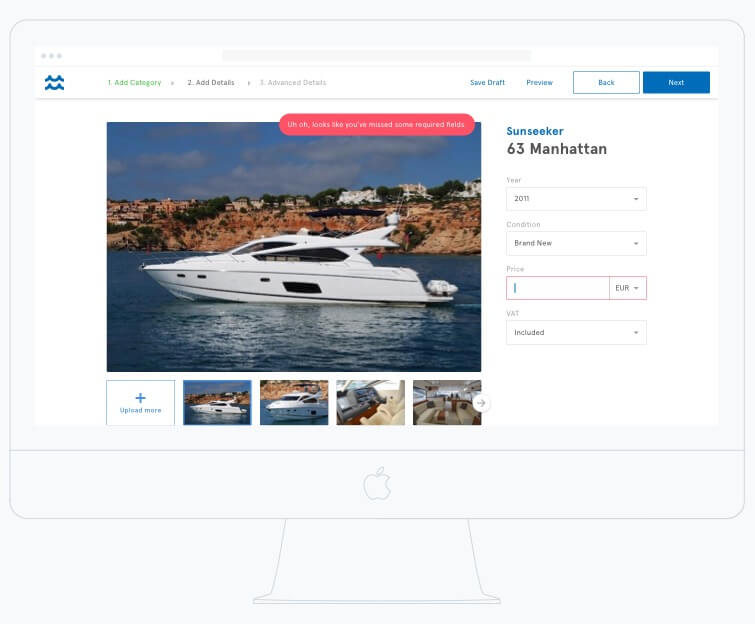 A fresh looking UI for yacht classifieds website